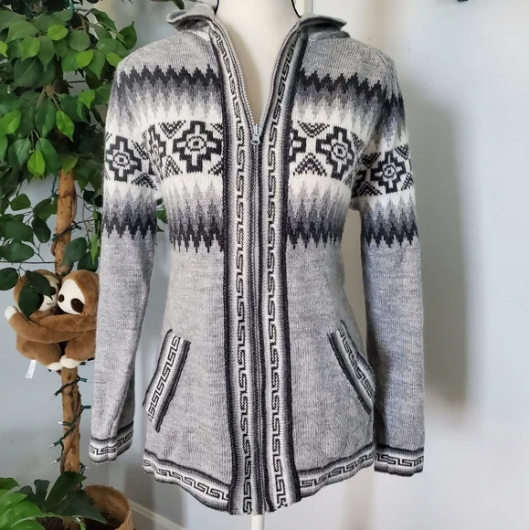 AMERICAN SOUTH SIDE Peruvian Alpaca Wool Blend Zip Sweater L - Picture 2 of 11